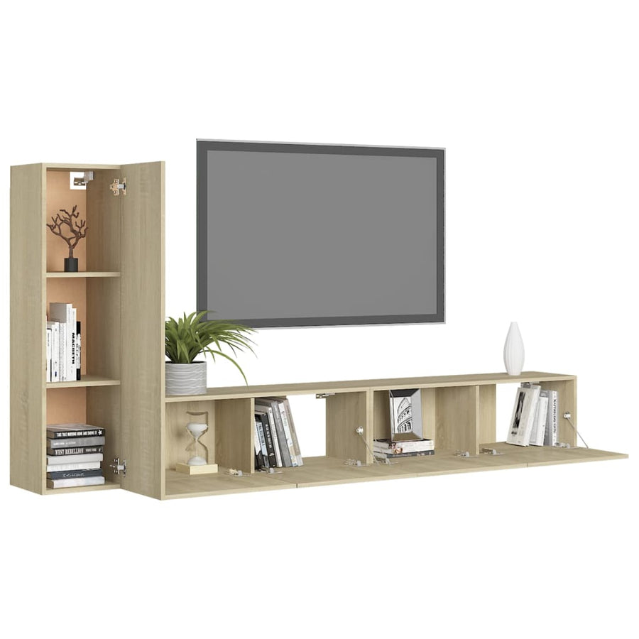 3-Delige Tv-Meubelset Spaanplaat Kleurig 100 x 30 x 30 cm Sonoma eiken