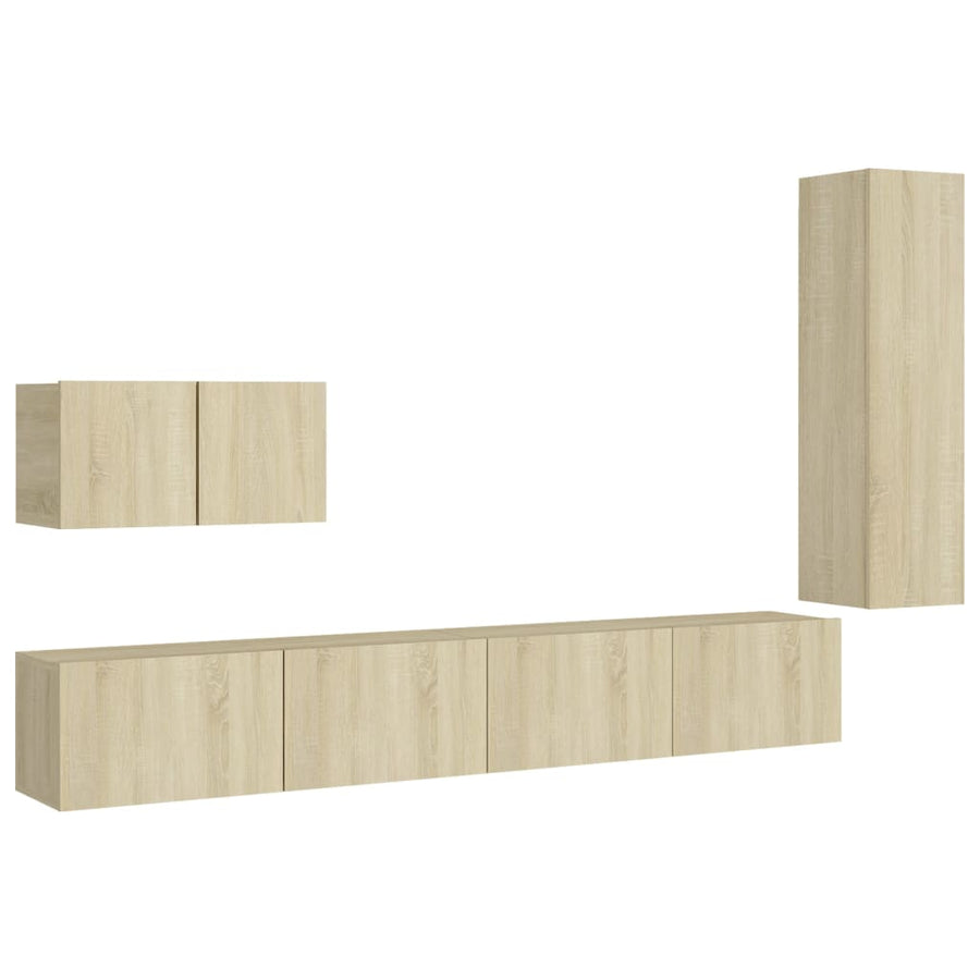 4-Delige Tv-Meubelset Bewerkt Hout Kleurig 110 cm Sonoma eiken