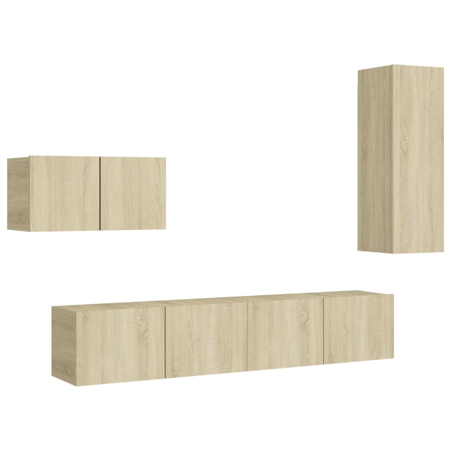 4-Delige Tv-Meubelset Spaanplaat Kleurig 90 cm Sonoma eiken