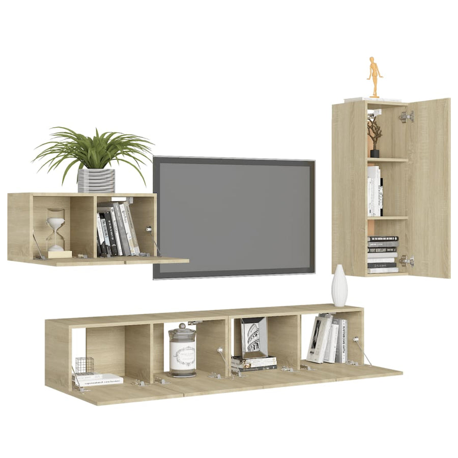 4-Delige Tv-Meubelset Spaanplaat Kleurig 90 cm Sonoma eiken