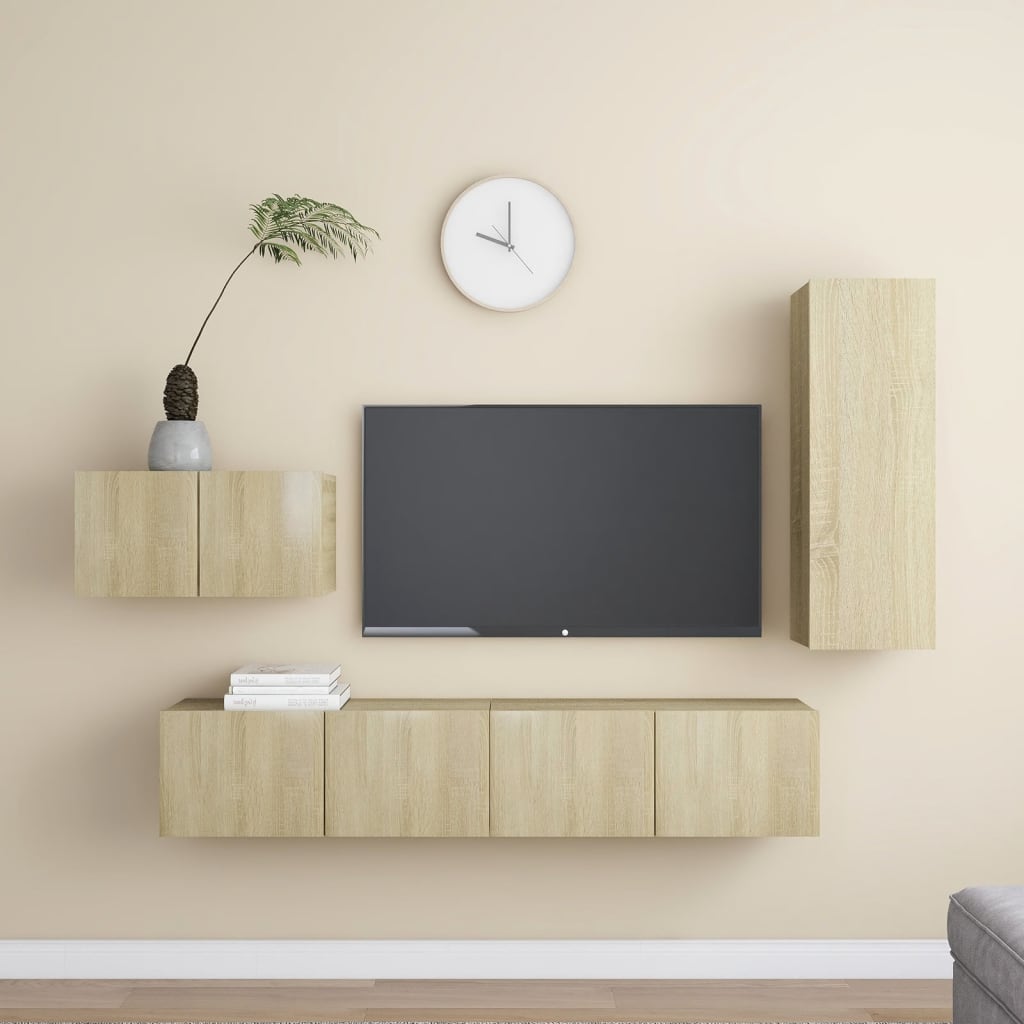 4-Delige Tv-Meubelset Spaanplaat Kleurig 90 cm Sonoma eiken