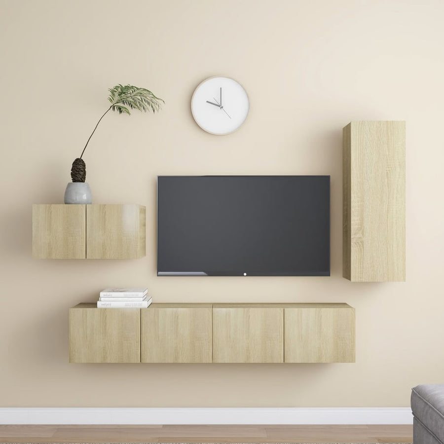 4-Delige Tv-Meubelset Spaanplaat Kleurig 90 cm Sonoma eiken