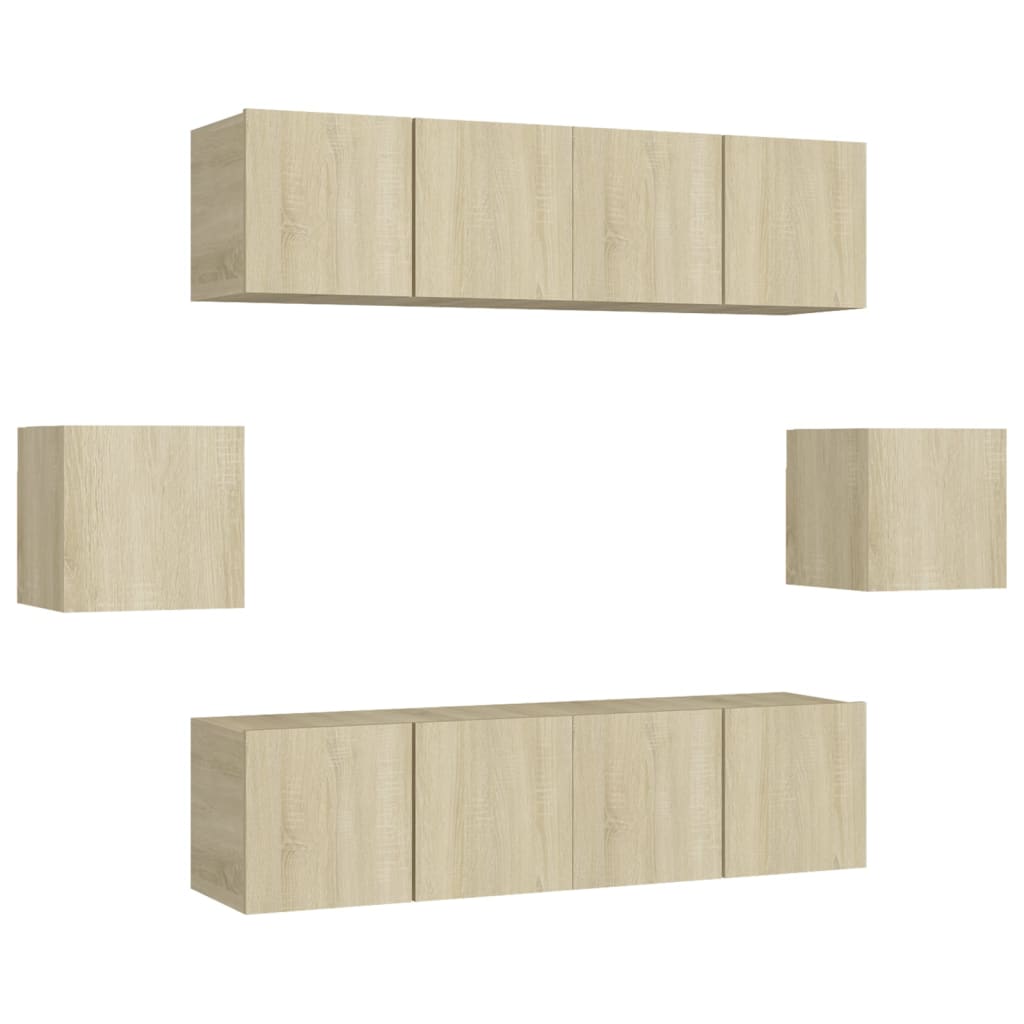 6-Delige Tv-Meubelset Bewerkt Hout Kleurig 60 cm Sonoma eiken