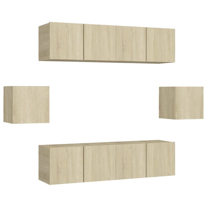6-Delige Tv-Meubelset Bewerkt Hout Kleurig 60 cm Sonoma eiken