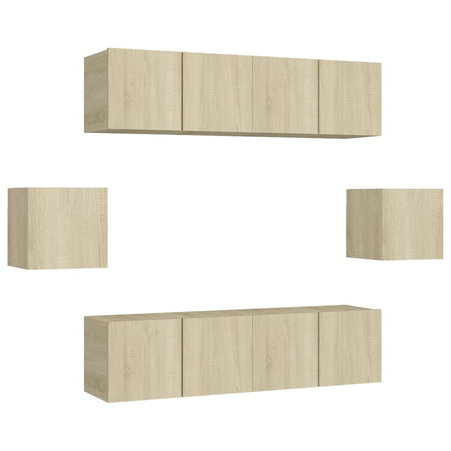 6-Delige Tv-Meubelset Bewerkt Hout Kleurig 60 cm Sonoma eiken
