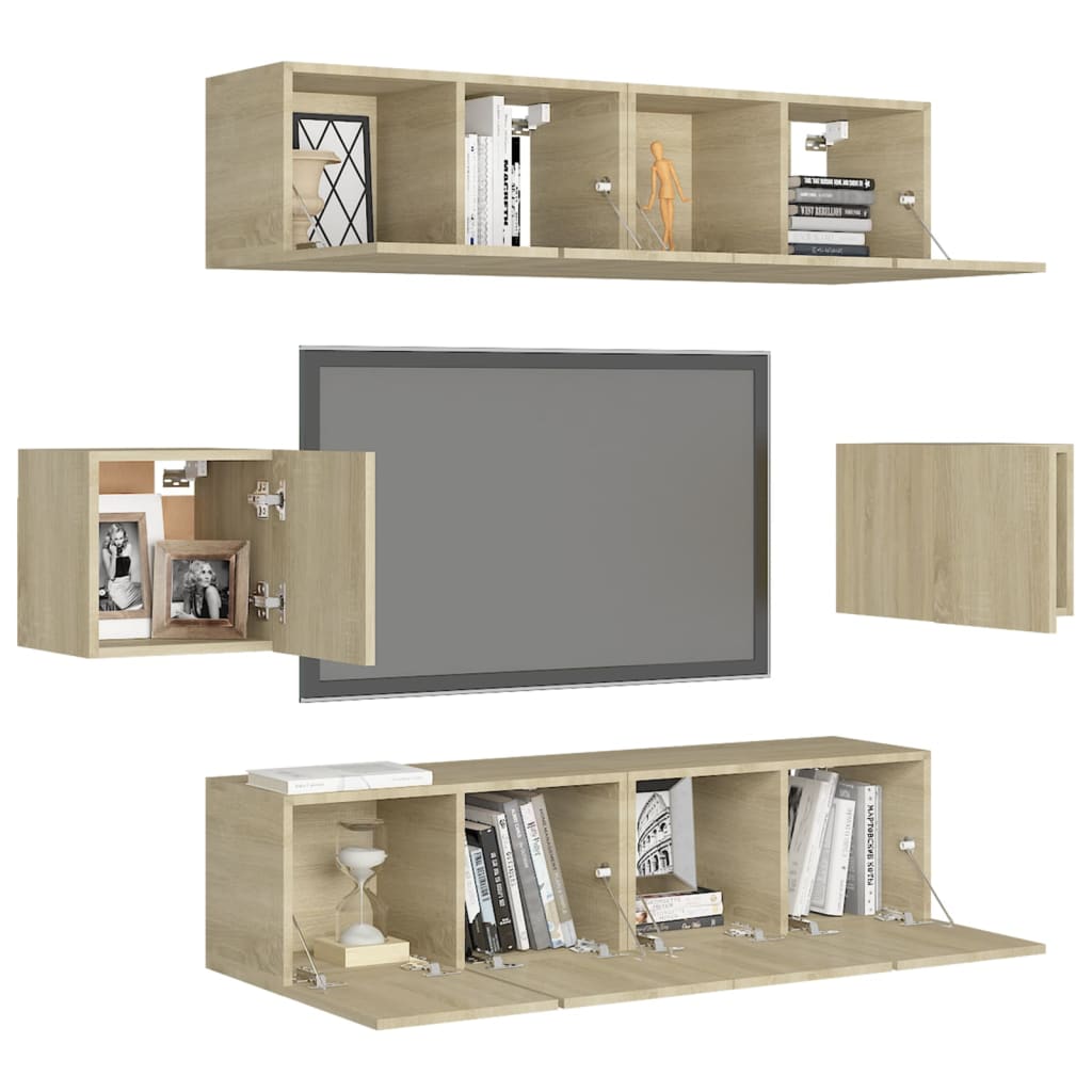 6-Delige Tv-Meubelset Bewerkt Hout Kleurig 60 cm Sonoma eiken