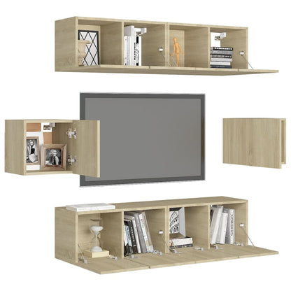 6-Delige Tv-Meubelset Bewerkt Hout Kleurig 60 cm Sonoma eiken