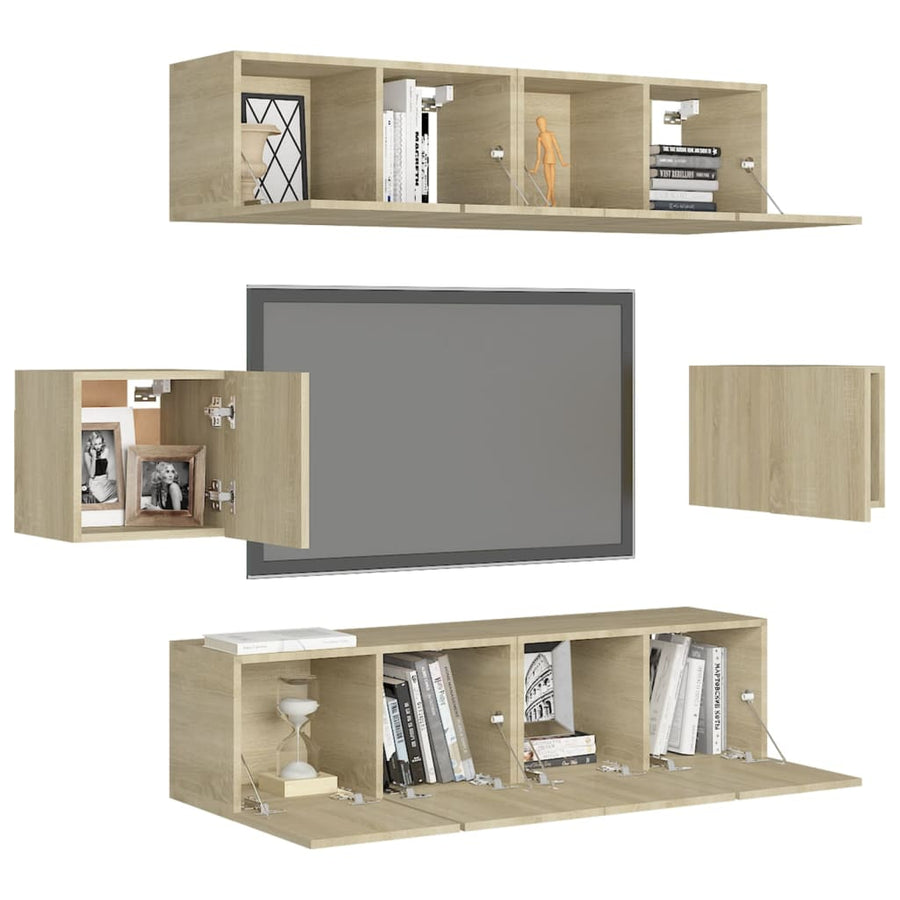 6-Delige Tv-Meubelset Bewerkt Hout Kleurig 60 cm Sonoma eiken