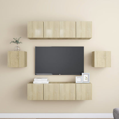 6-Delige Tv-Meubelset Bewerkt Hout Kleurig 60 cm Sonoma eiken