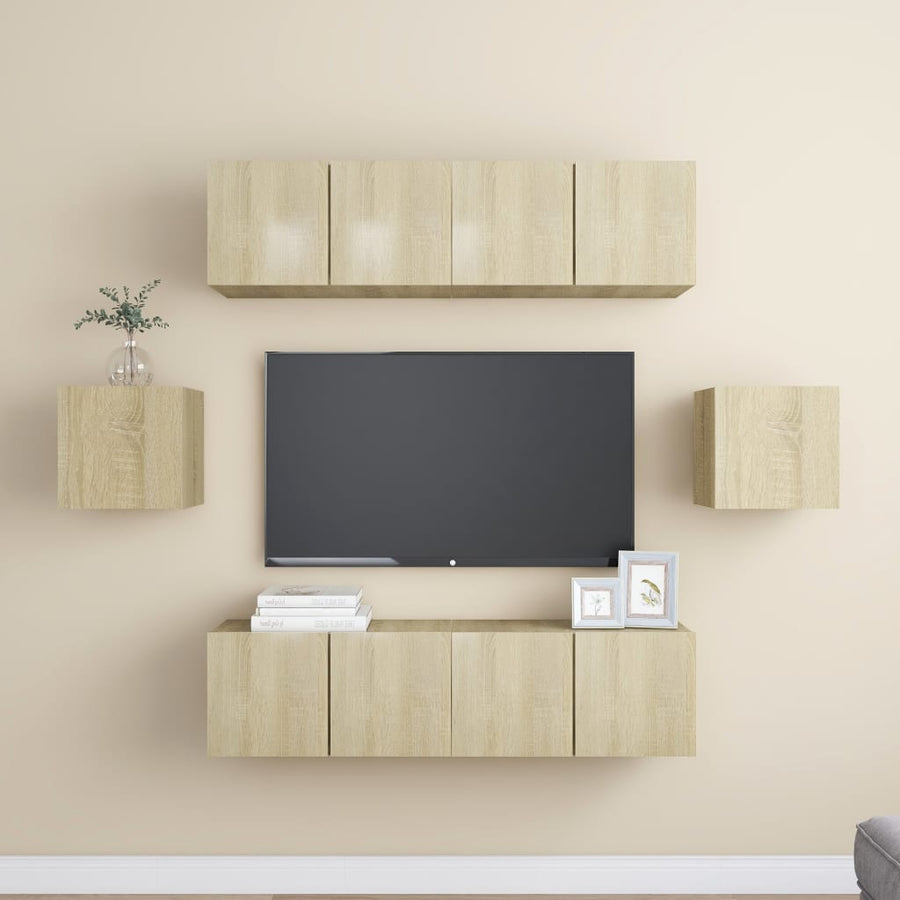 6-Delige Tv-Meubelset Bewerkt Hout Kleurig 60 cm Sonoma eiken