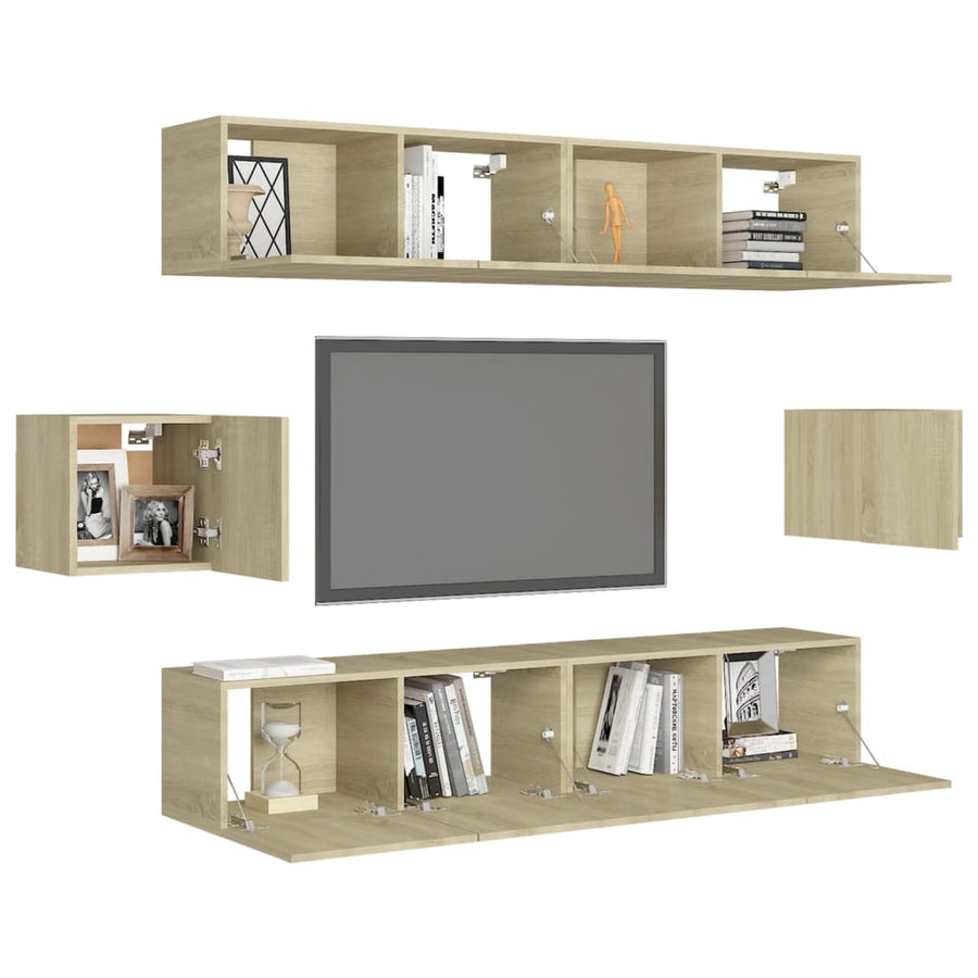 6-Delige Tv-Meubelset Spaanplaat Kleurig 80 cm Sonoma eiken