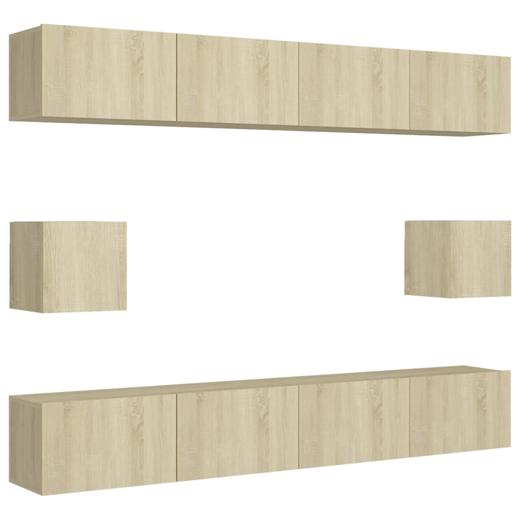 6-Delige Tv-Meubelset Bewerkt Hout Kleurig 100 cm Sonoma eiken