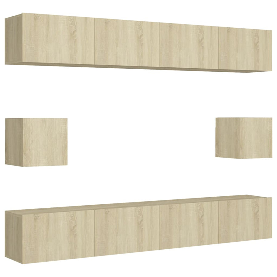 6-Delige Tv-Meubelset Bewerkt Hout Kleurig 100 cm Sonoma eiken
