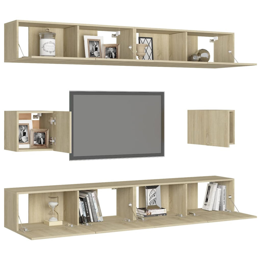 6-Delige Tv-Meubelset Bewerkt Hout Kleurig 100 cm Sonoma eiken