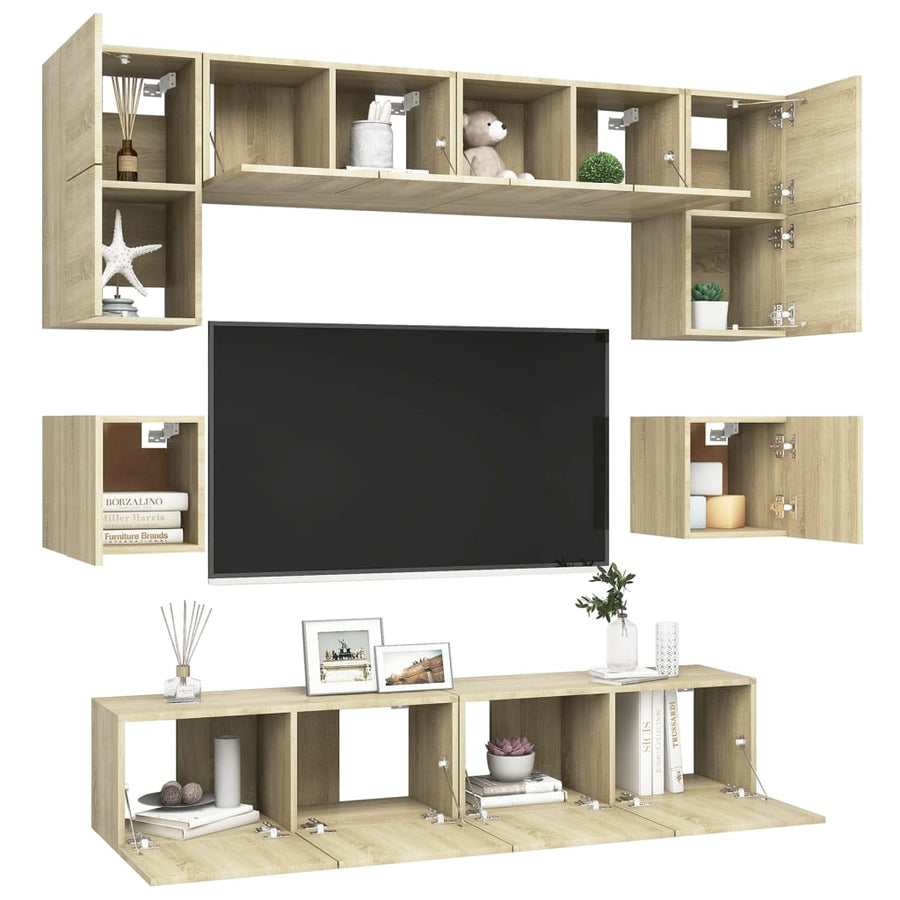 8-Delige Tv-Meubelset Spaanplaat Kleurig 80 cm Sonoma eiken
