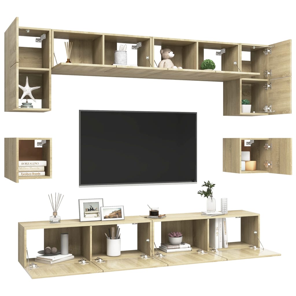 8-Delige Tv-Meubelset Spaanplaat Kleurig 100 cm Sonoma eiken