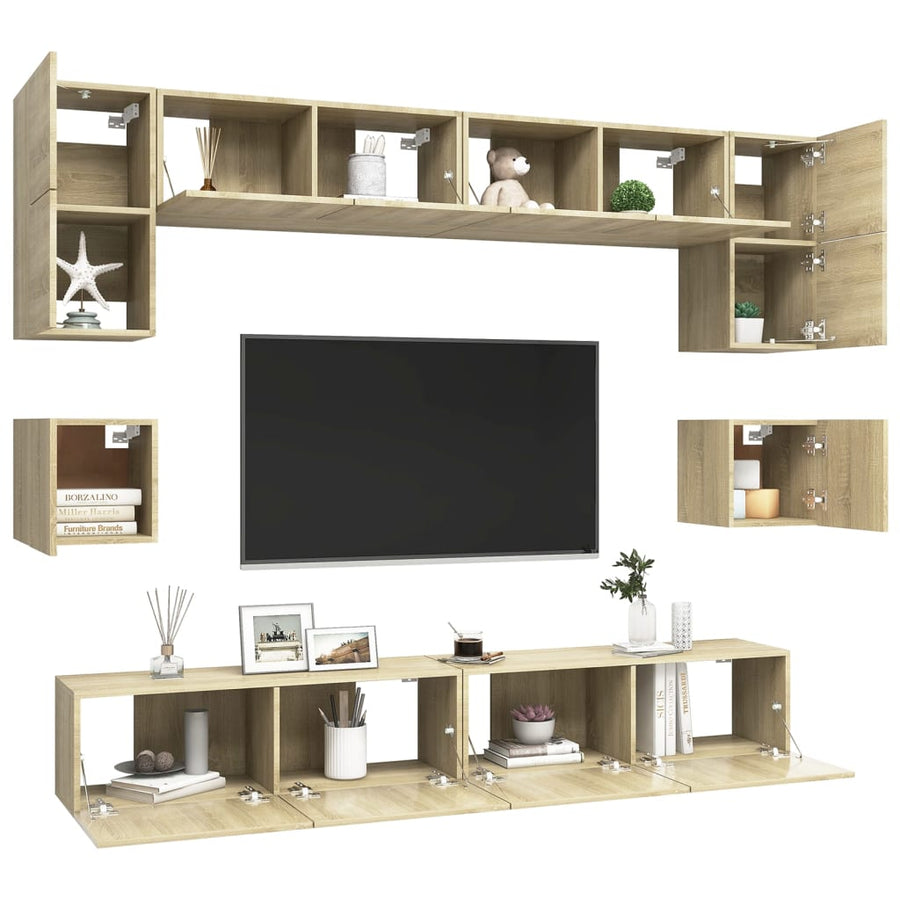 8-Delige Tv-Meubelset Spaanplaat Kleurig 100 cm Sonoma eiken
