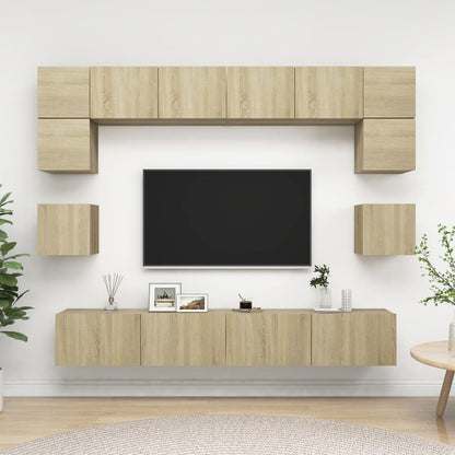 8-Delige Tv-Meubelset Spaanplaat Kleurig 100 cm Sonoma eiken