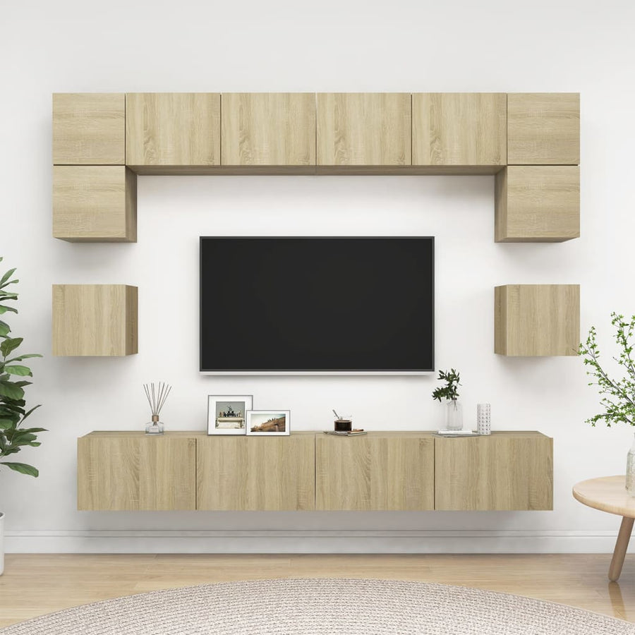 8-Delige Tv-Meubelset Spaanplaat Kleurig 100 cm Sonoma eiken