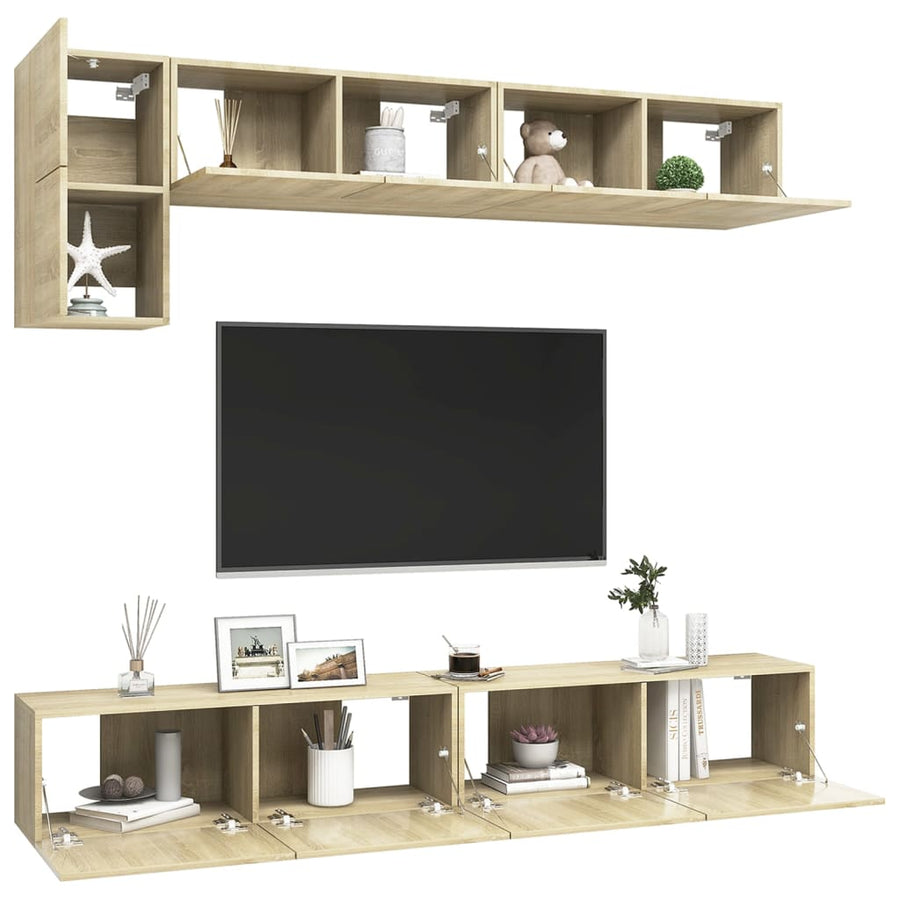 5-Delige Tv-Meubelset Spaanplaat Kleurig 100 cm Sonoma eiken