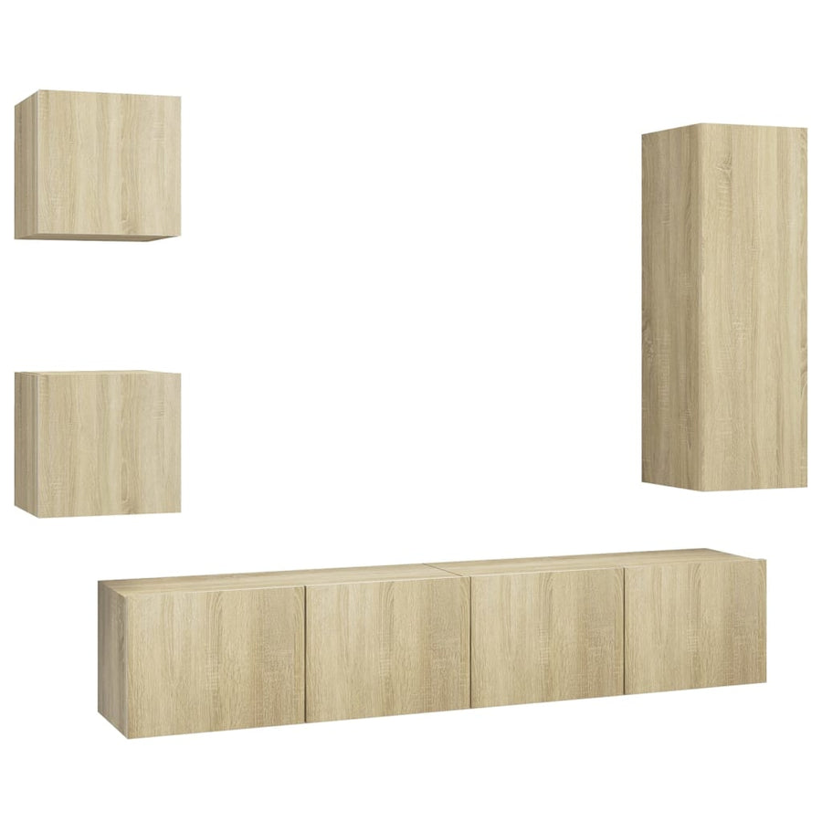 5-Delige Tv-Meubelset Spaanplaat Kleurig 90 cm Sonoma eiken