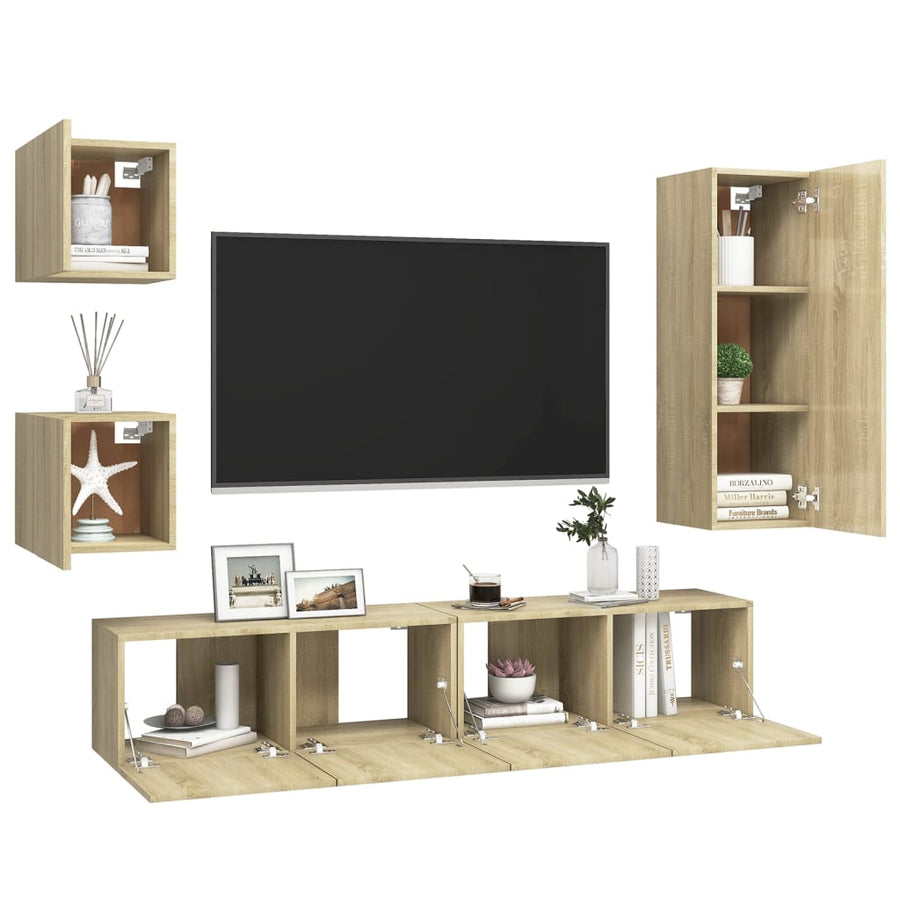 5-Delige Tv-Meubelset Spaanplaat Kleurig 90 cm Sonoma eiken
