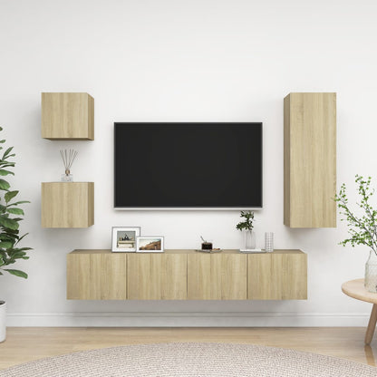 5-Delige Tv-Meubelset Spaanplaat Kleurig 90 cm Sonoma eiken