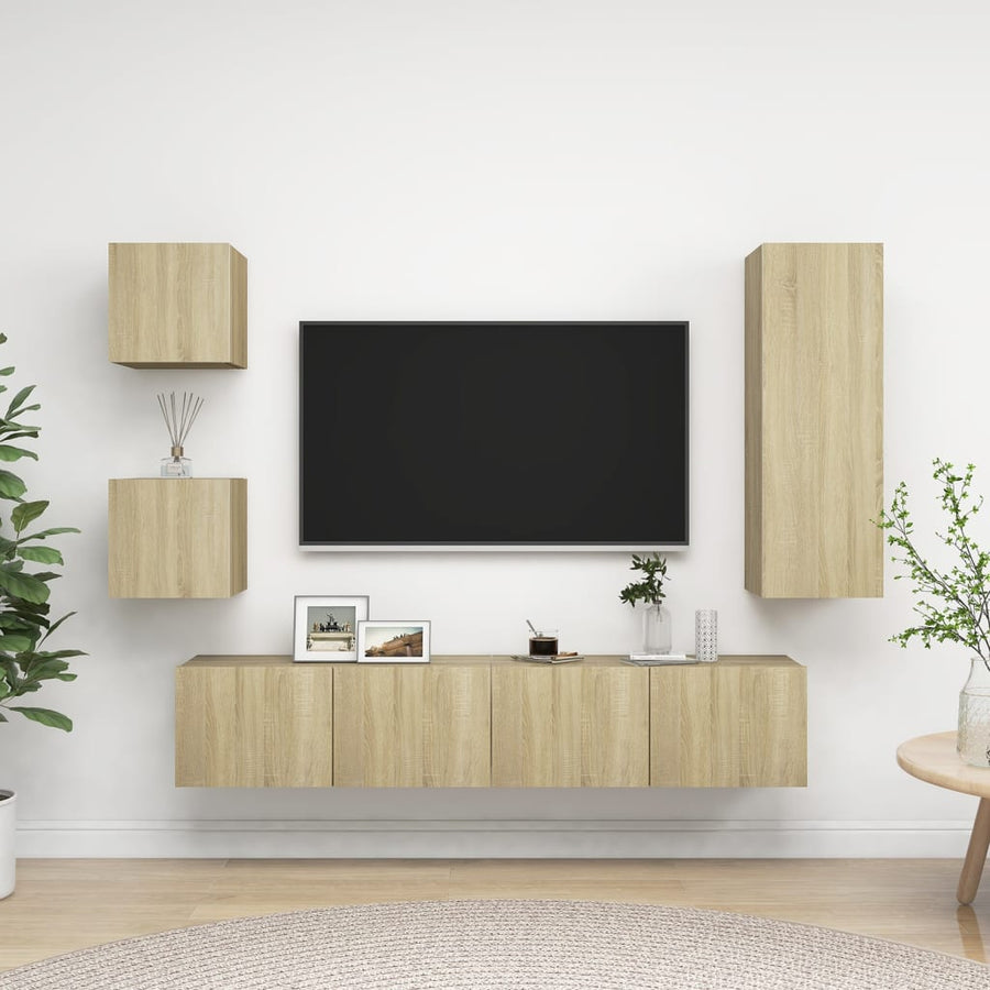 5-Delige Tv-Meubelset Spaanplaat Kleurig 90 cm Sonoma eiken