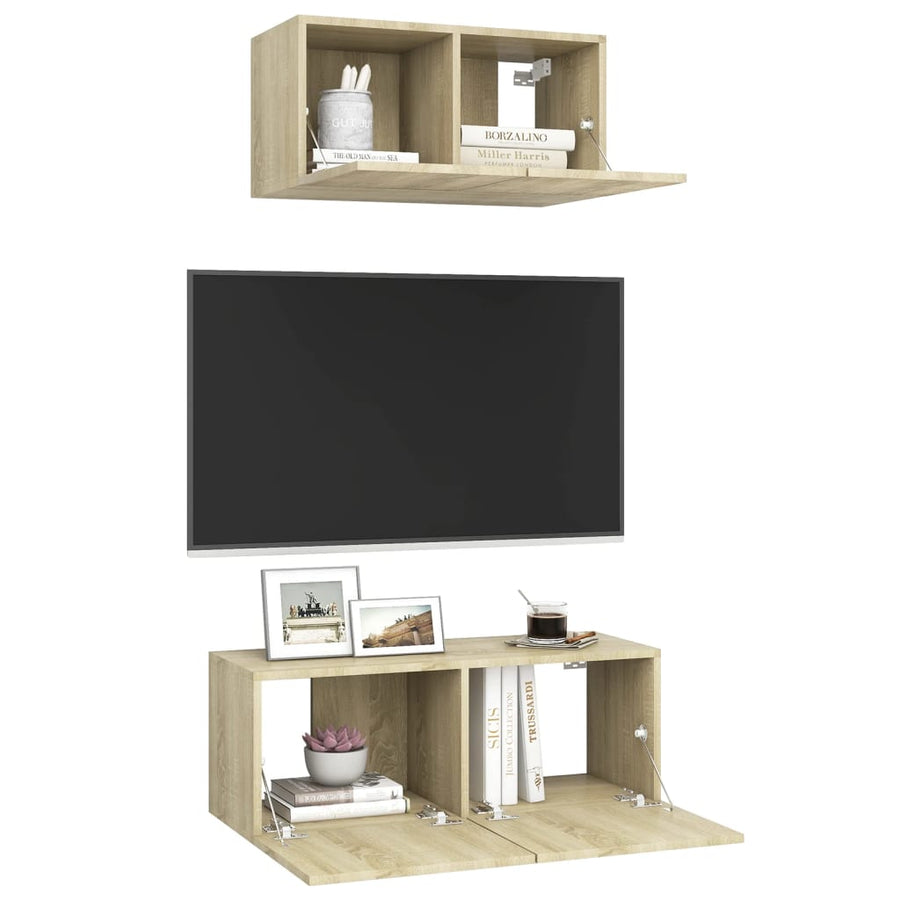 2-Delige Tv-Meubelset Spaanplaat Kleurig 60/80 cm Sonoma eiken