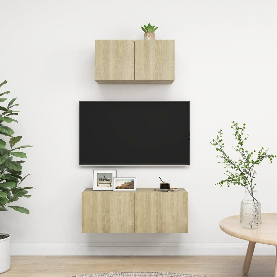 2-Delige Tv-Meubelset Spaanplaat Kleurig 60/80 cm Sonoma eiken