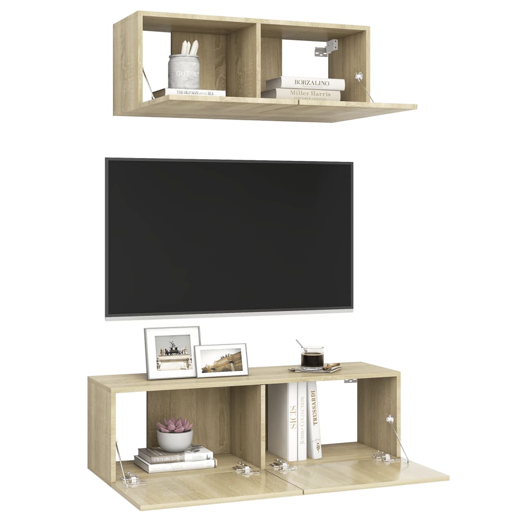 -Delige Tv-Meubelset Spaanplaat Kleurig 2 80/100 x 30 x 30 cm Sonoma eiken