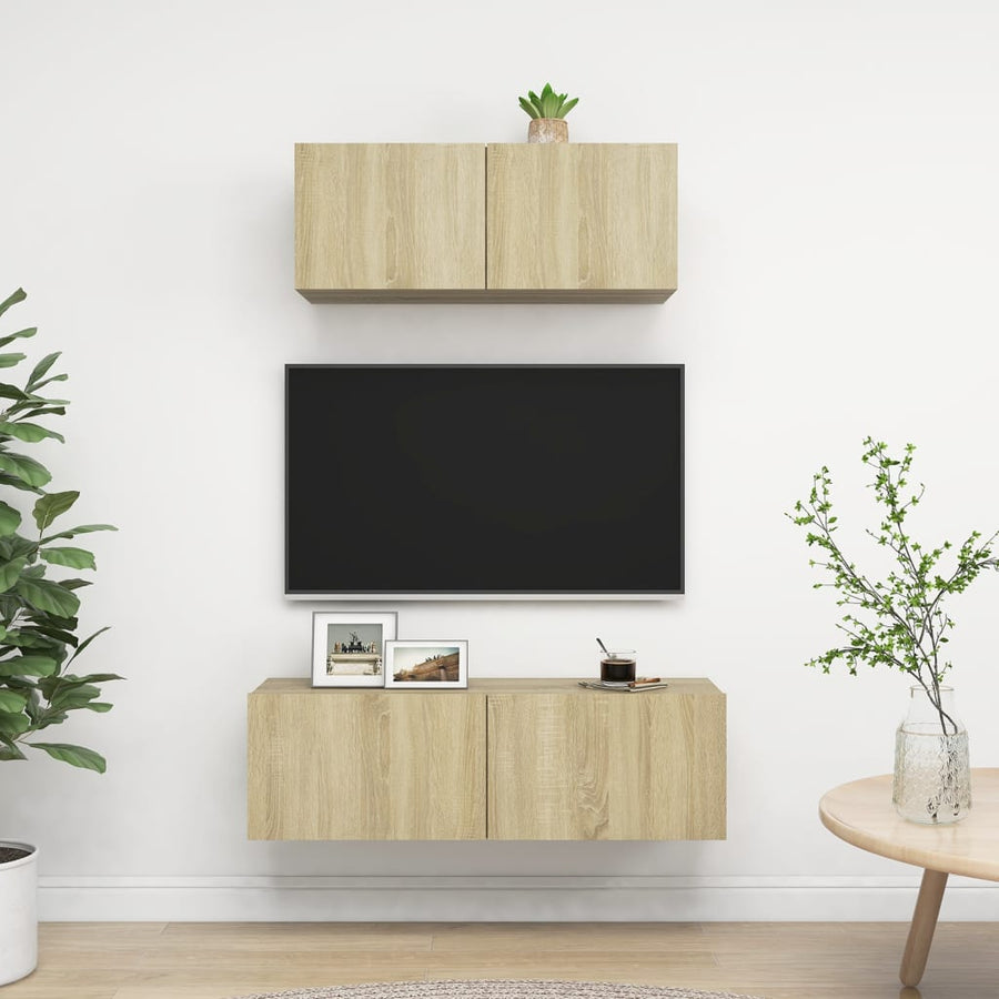 -Delige Tv-Meubelset Spaanplaat Kleurig 2 80/100 x 30 x 30 cm Sonoma eiken