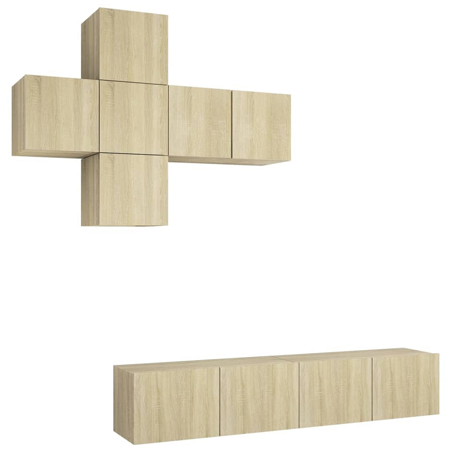 7-Delige Tv-Meubelset Spaanplaat Kleurig 60 x 30 x 30 cm Sonoma eiken