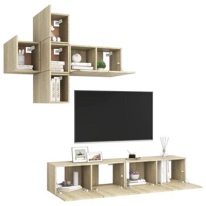 7-Delige Tv-Meubelset Spaanplaat Kleurig 60 x 30 x 30 cm Sonoma eiken