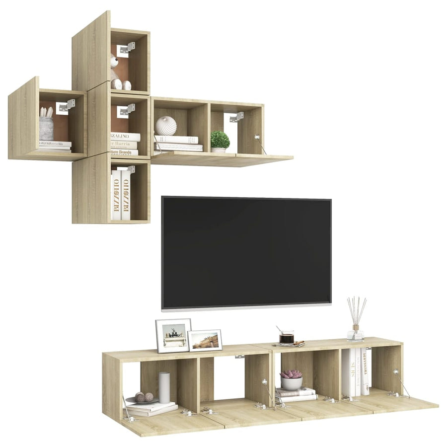 7-Delige Tv-Meubelset Spaanplaat Kleurig 60 x 30 x 30 cm Sonoma eiken
