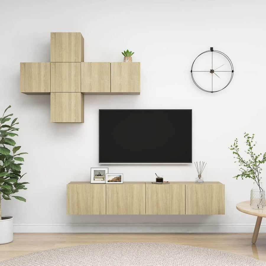 7-Delige Tv-Meubelset Spaanplaat Kleurig 60 x 30 x 30 cm Sonoma eiken