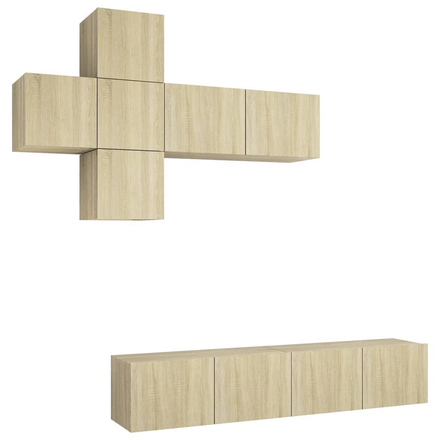7-Delige Tv-Meubelset Spaanplaat Kleurig 80 x 30 x 30 cm Sonoma eiken
