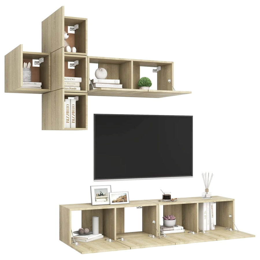 7-Delige Tv-Meubelset Spaanplaat Kleurig 80 x 30 x 30 cm Sonoma eiken