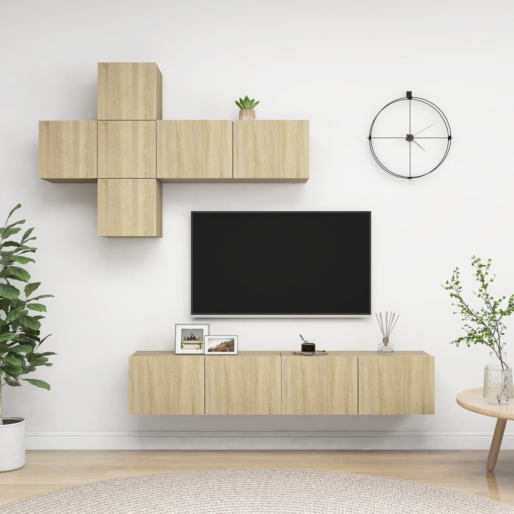 7-Delige Tv-Meubelset Spaanplaat Kleurig 80 x 30 x 30 cm Sonoma eiken