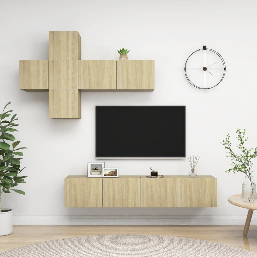 7-Delige Tv-Meubelset Spaanplaat Kleurig 80 x 30 x 30 cm Sonoma eiken