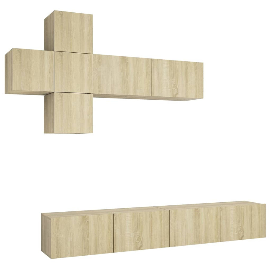 7-Delige Tv-Meubelset Bewerkt Hout Kleurig 100 x 30 x 30 cm Sonoma eiken