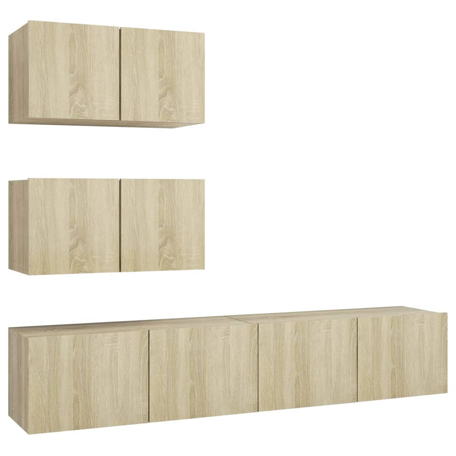 4-Delige Tv-Meubelset Spaanplaat Kleurig 60 x 30 x 30 cm Sonoma eiken