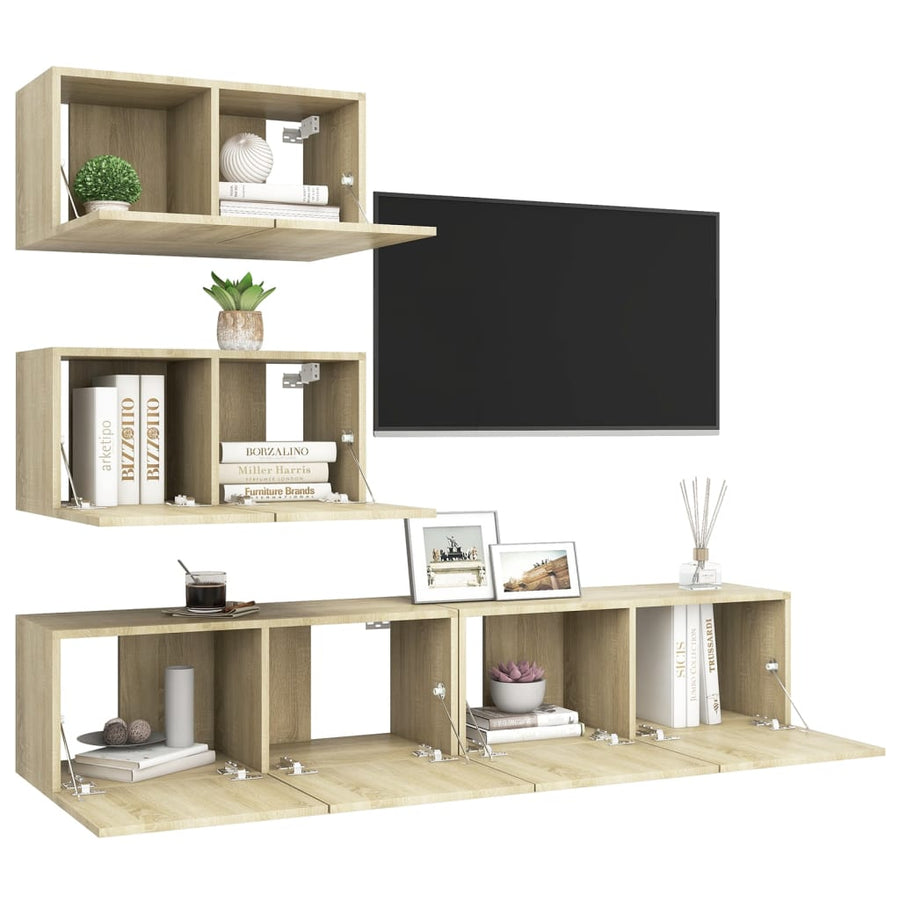 4-Delige Tv-Meubelset Spaanplaat Kleurig 60 x 30 x 30 cm Sonoma eiken