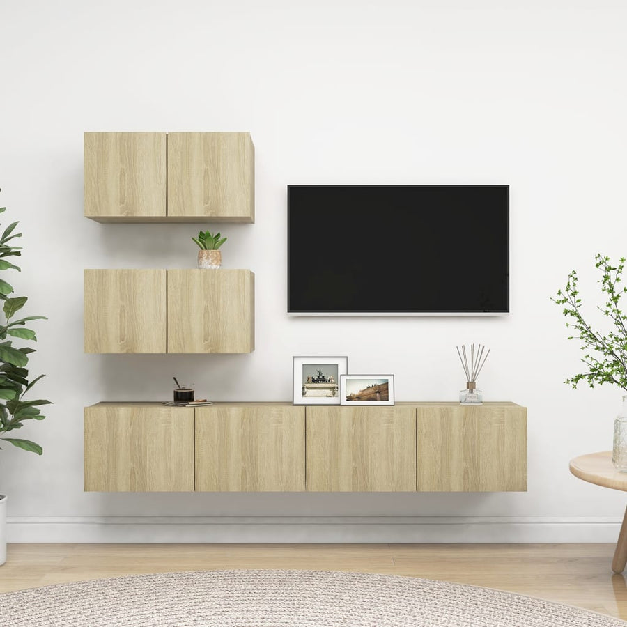 4-Delige Tv-Meubelset Spaanplaat Kleurig 60 x 30 x 30 cm Sonoma eiken