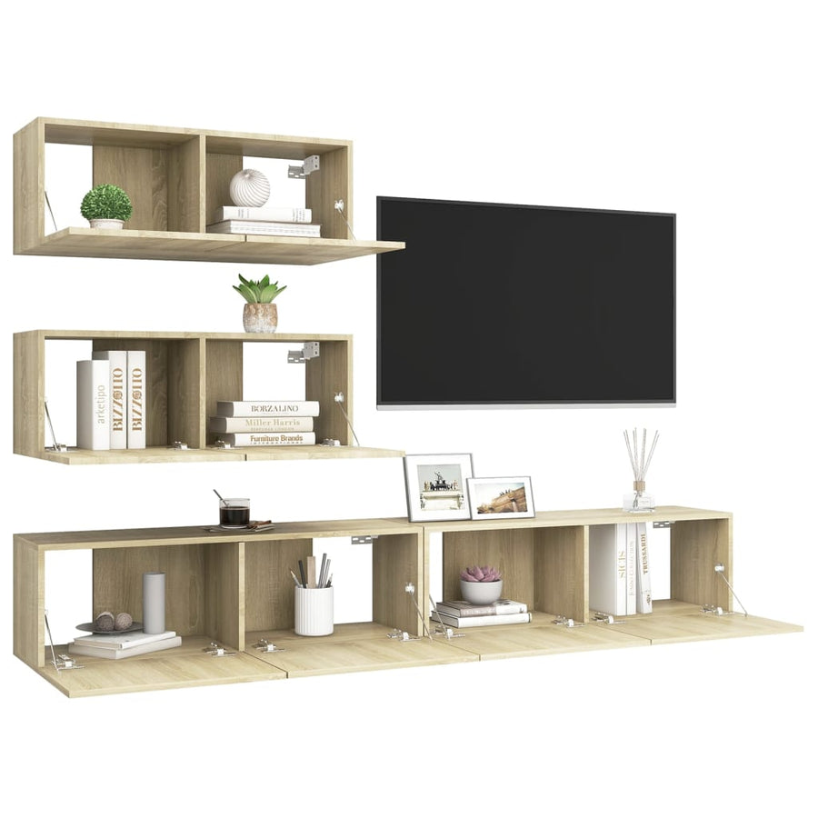 4-Delige Tv-Meubelset Spaanplaat Kleurig 100 x 30 x 30 cm Sonoma eiken