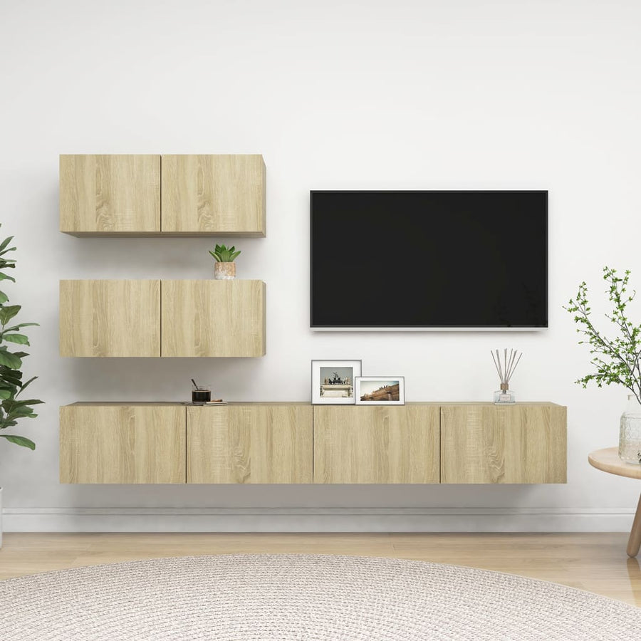 4-Delige Tv-Meubelset Spaanplaat Kleurig 100 x 30 x 30 cm Sonoma eiken