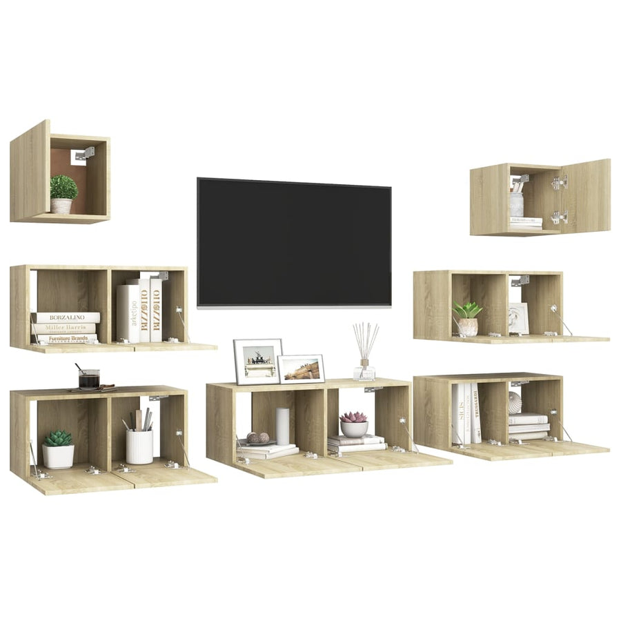 7-Delige Tv-Meubelset Spaanplaat Kleurig 80 cm Sonoma eiken