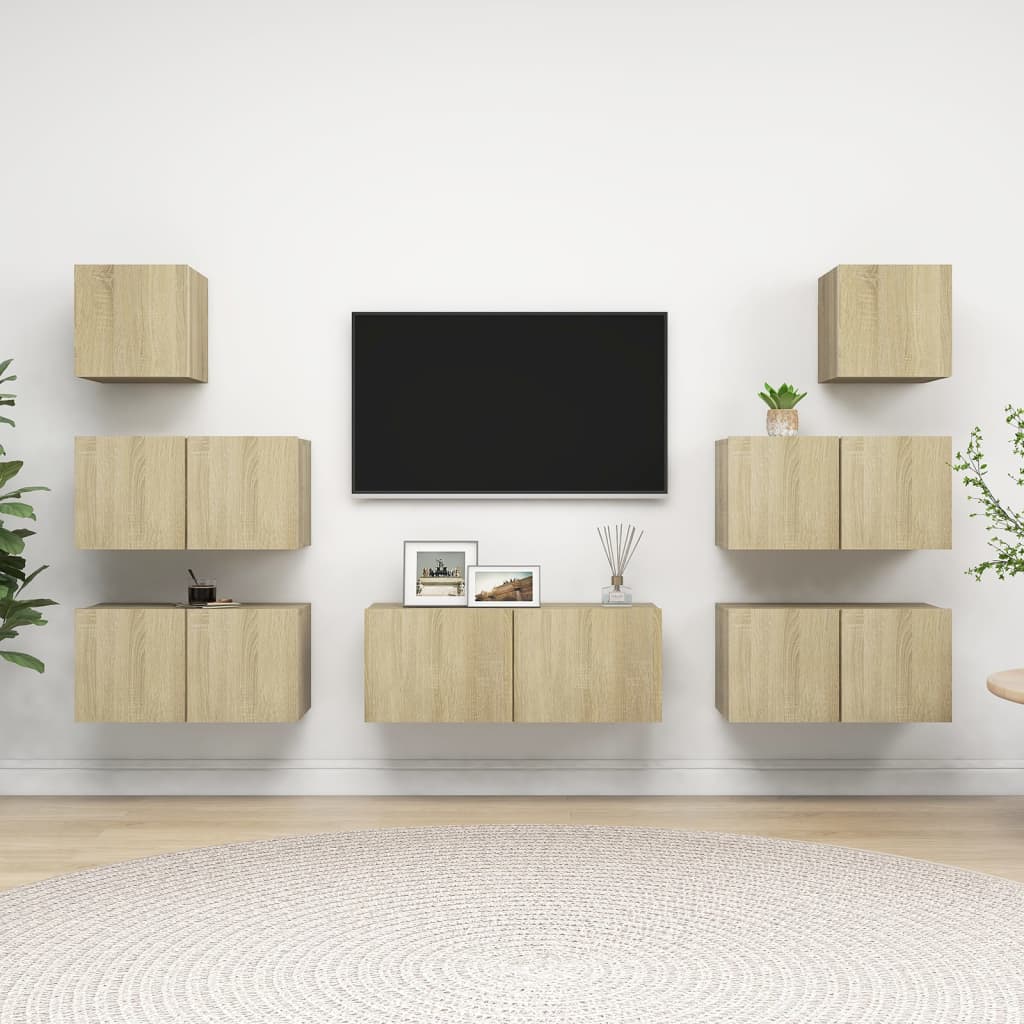7-Delige Tv-Meubelset Spaanplaat Kleurig 80 cm Sonoma eiken