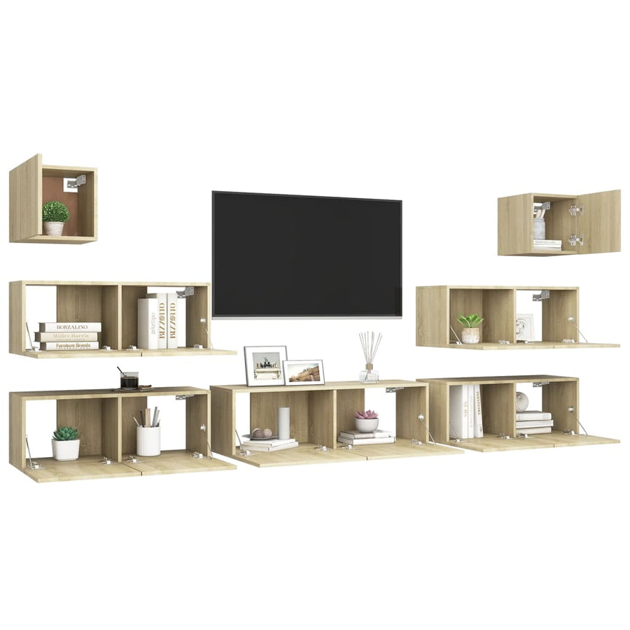 7-Delige Tv-Meubelset Spaanplaat Kleurig 100 cm Sonoma eiken