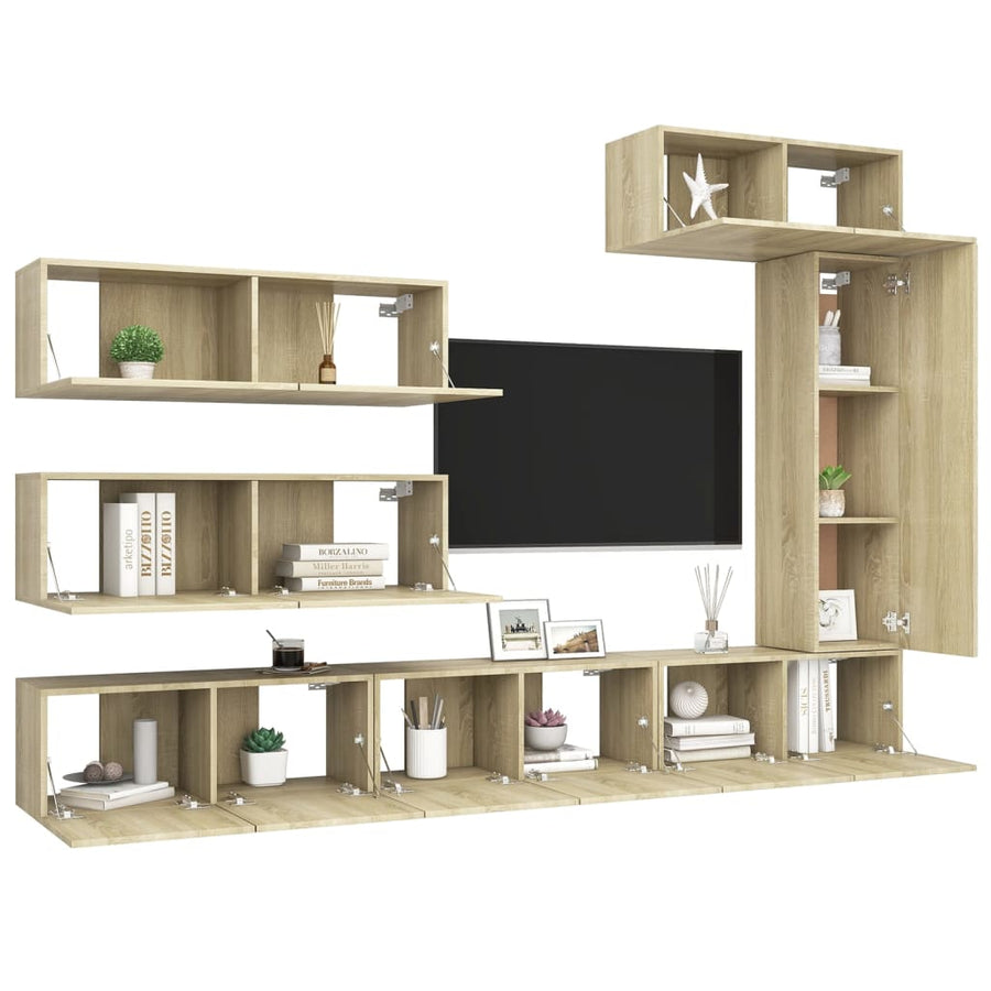 -Delige Tv-Meubelset Spaanplaat Kleurig 7 100 x 30 x 30 cm Sonoma eiken